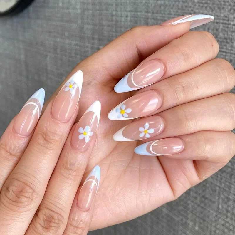 24Pcs White Series Simple Fake Nail Short French False Nails Set Wearable Full Cover Press on Nails Artificial Nail TipsW250120
