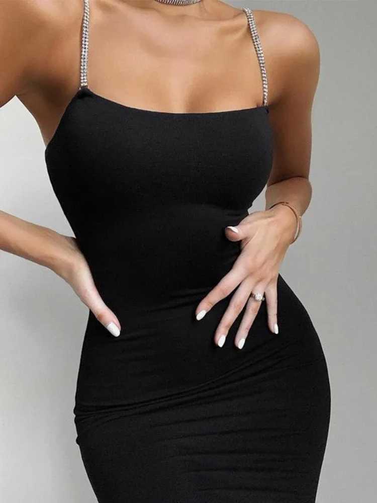 Sexy Rhine Shoulder Strap Sveless Slim Bodycon Dress Women Girdling Waist Skinny Mini Dress Ele Club Party VestidosXJ250115