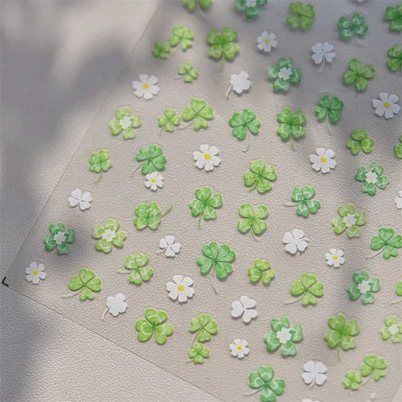 1 Pack 5D Green Four Leaf Clover Nail Art Stickers Summer High Quality Colorful Jelly Flower Aurora Nail Art Decorative StickersXJ250120