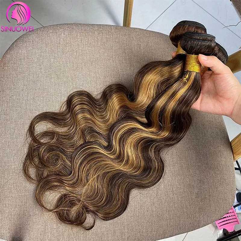 P4/27 Highlight Body Wave Bundles Human Hair Ombre Honey Blonde Brazilian Hair Weave Bundle 1 3 4 Remy Hair Bundles For WomanXJ250120