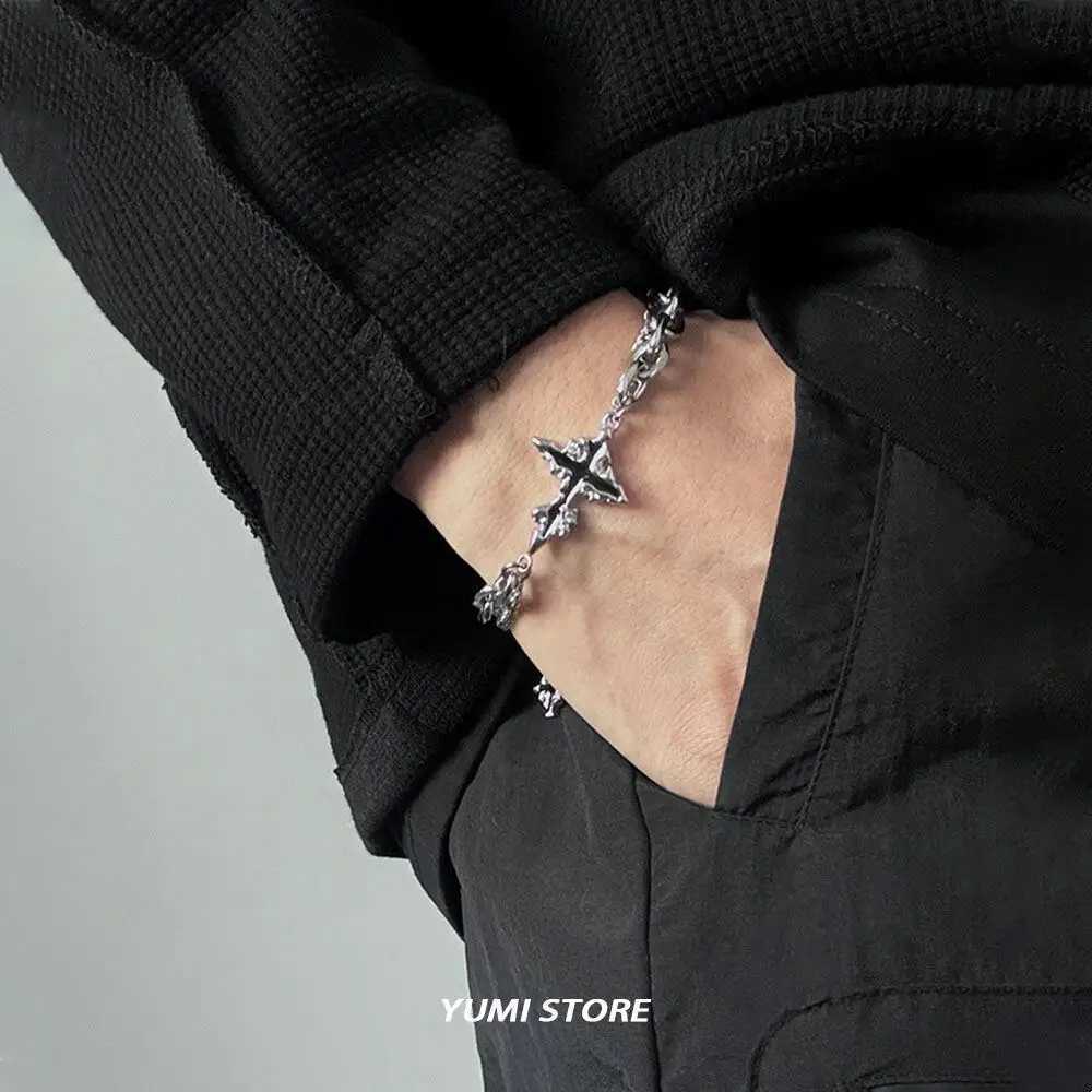 Retro Flame Cross Bracelet For Men Woman Hip Hop Titanium Steel Splice Chain Charm Unisex Jewelry Cool Kpop Luxury Accessories W250121