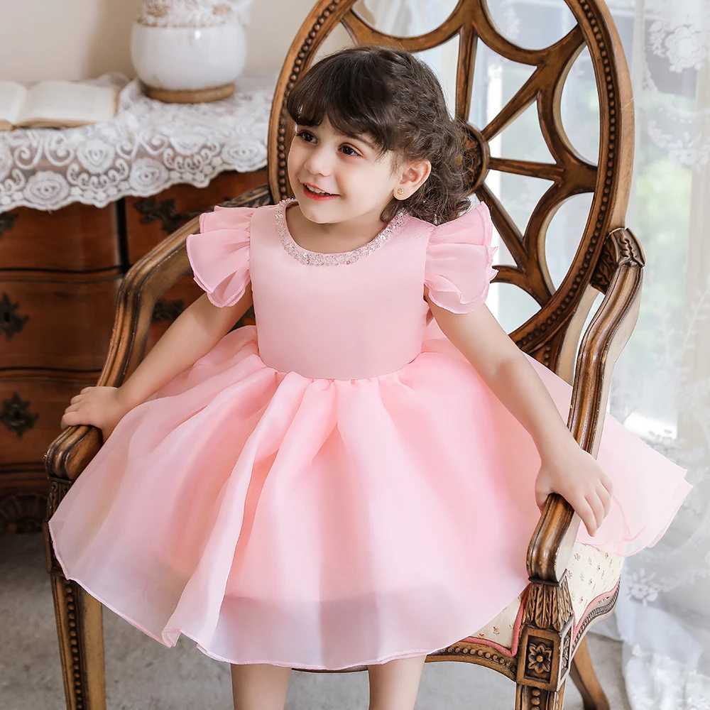 Baby Girl Pink White Dress Baptism Gown First 2 1 Year Birthday Dress Bow Princess Dress Party Dresses Girls Clothes Dresses X250203