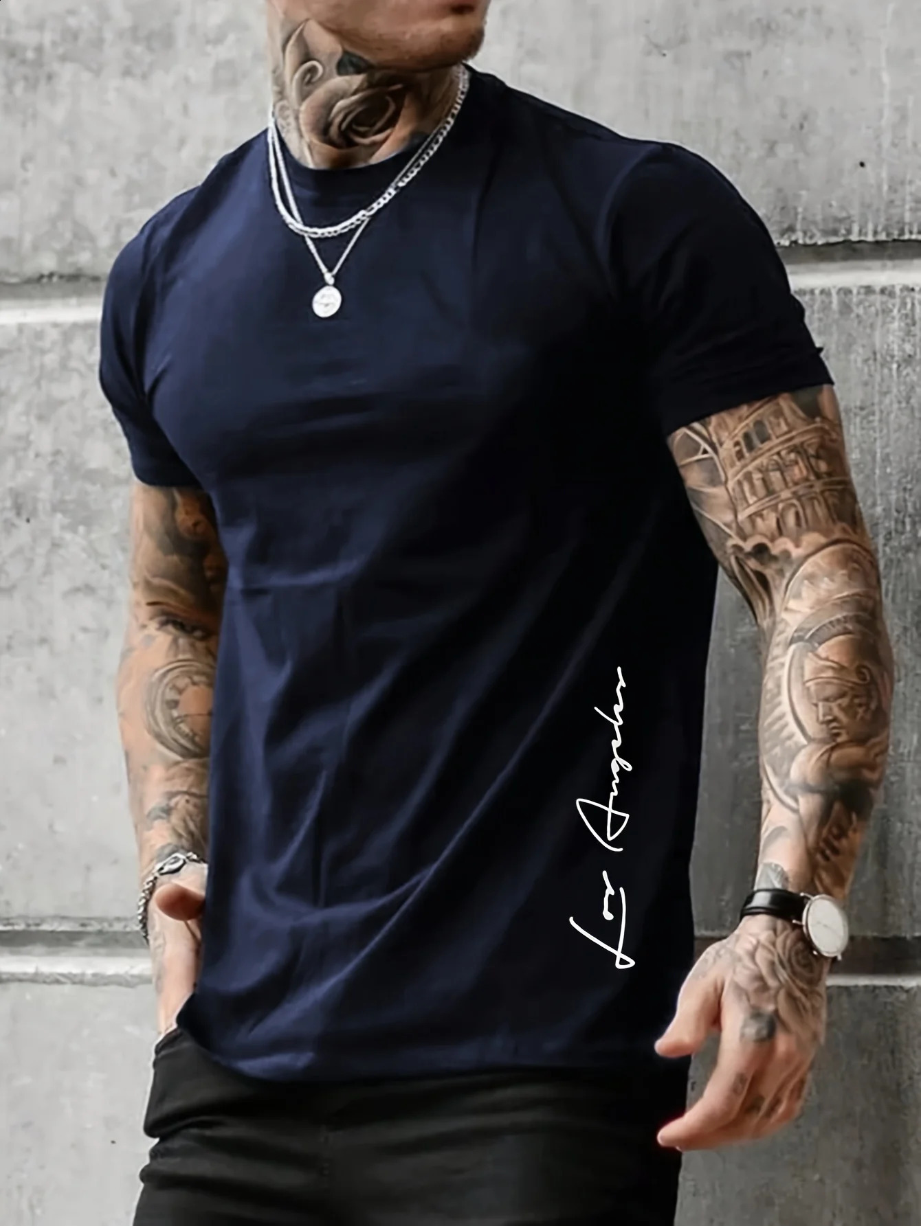 summer loose Contrast Color Alphabet los Angelest print slim fit casual sports round neck short sleeved Tshirt 250120