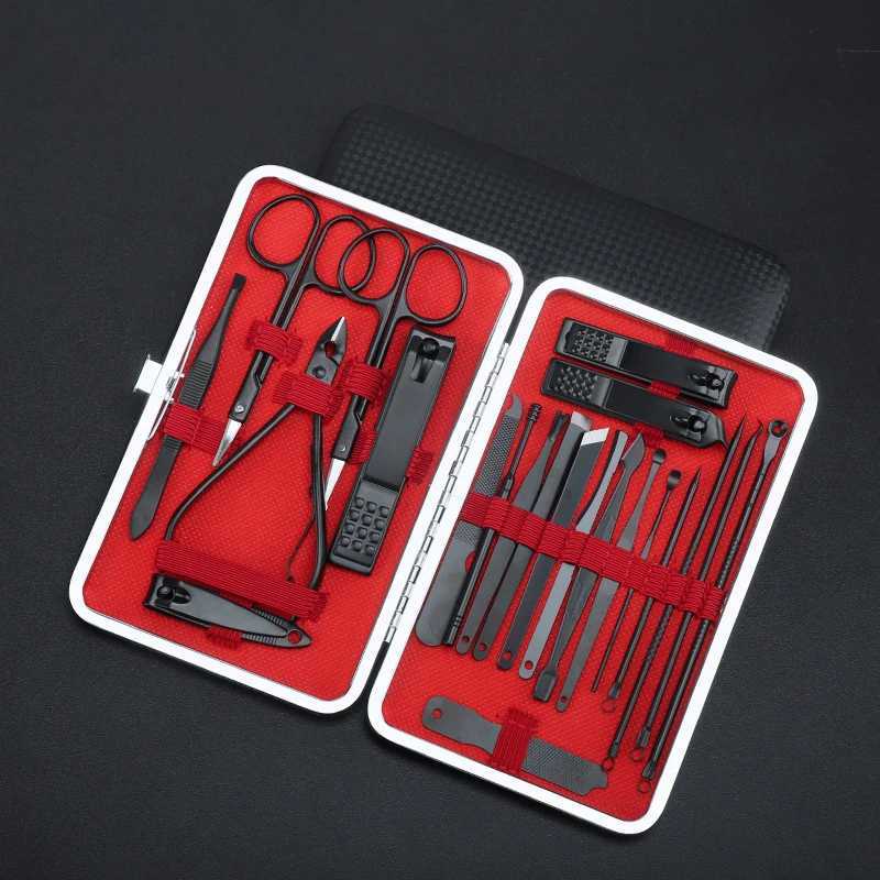 8/11/13/17/19/23pcs Black Nail Clippers Set Facial Cleansing Tools Nail Toenails Trimming Care Manicure Kit with Travel CaseXJ250116