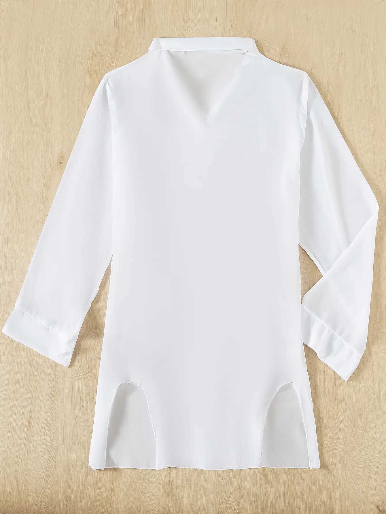 Plain Open Front Kimono Beach Cover Up Women Long Sleeve Tunic Dr 2024 Swimsuit Swimwear Bathing Suit W250120