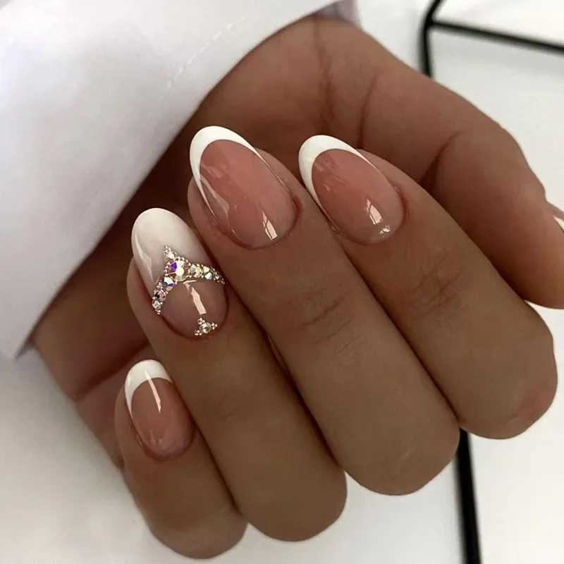 24Pcs White Series Simple Fake Nail Short French False Nails Set Wearable Full Cover Press on Nails Artificial Nail TipsW250120