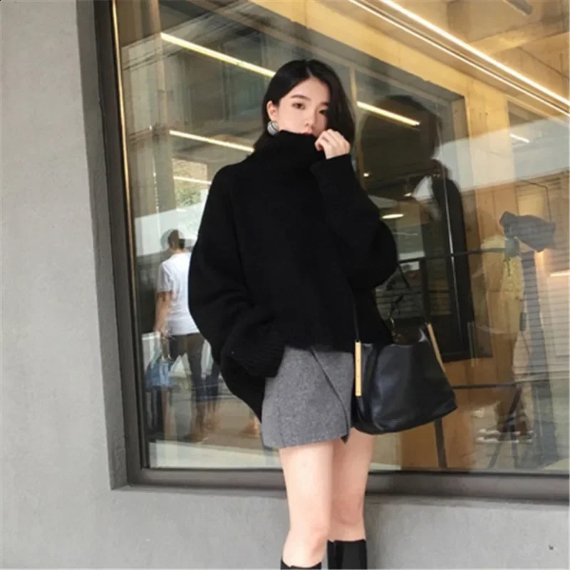 Womens Turtleneck Sweater Autumn Winter Korean Fashion Loose Black Long Sleeve Top Solid Color Simple Casual Women Pulovers 250117
