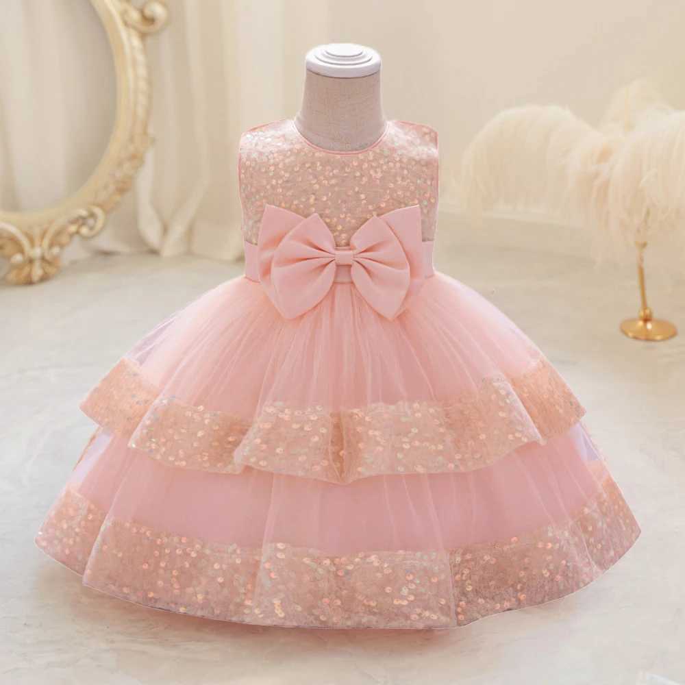 Sparkling bow baby party dress childrens first birthday baptism party dress lace wedding princess dress girls Christmas ball dress X250203