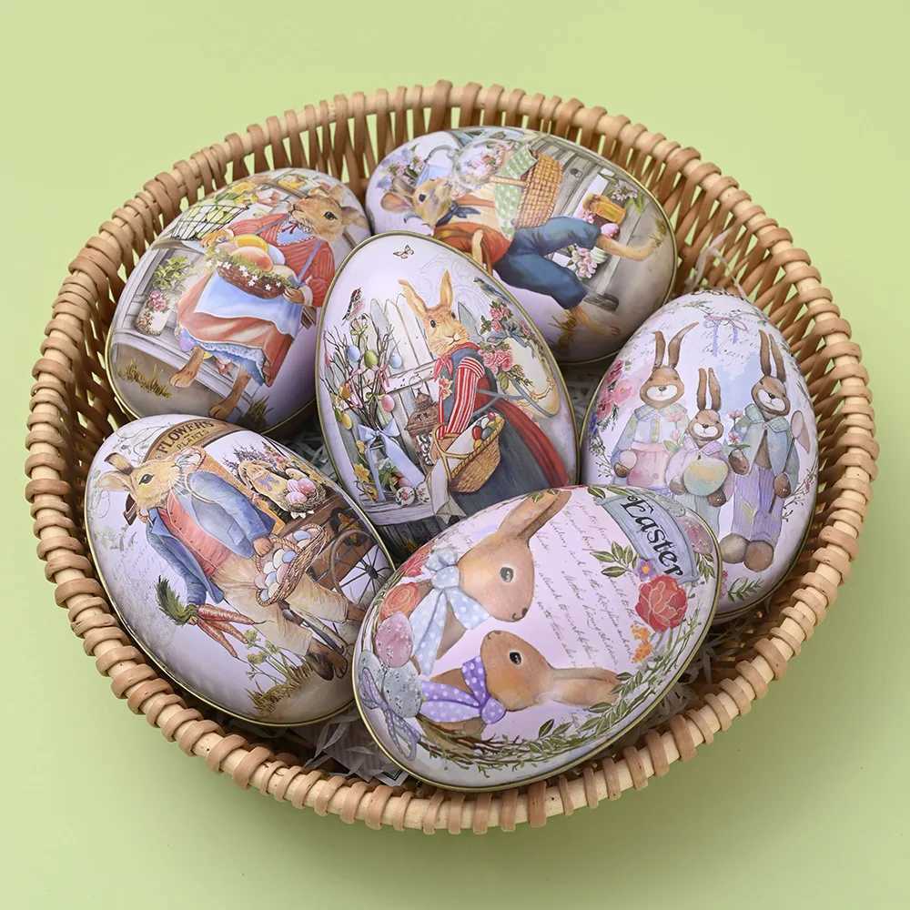 1pcs Rabbit Egg Tinplate Box Metal Bunny Printing Fillable Tin Boxes Gift Packaging Candy Happy Easter Free shipping