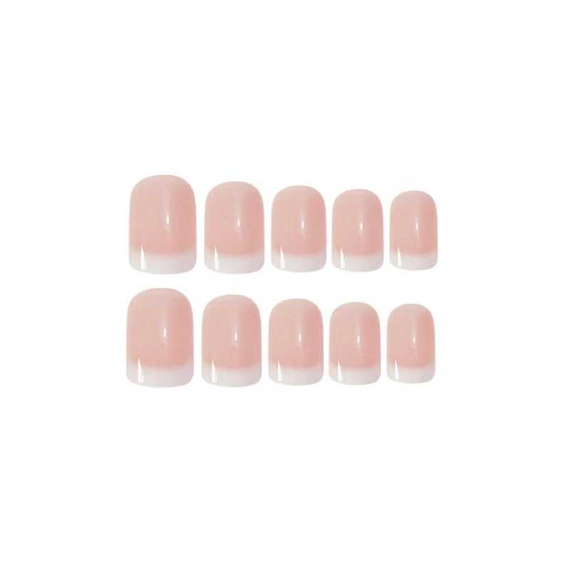 Short flat square pressed nail pink classic French fake nail can be reused for women and girls fake nailsW250120