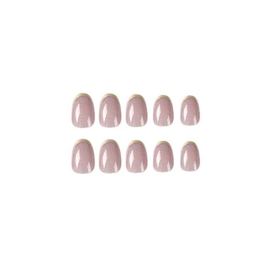 24Pcs Removable Wearable False Nails Art Short Glitter French Gold Edge Fake Nails Waterproof Press on Nail Tips Nails SuppliesW250120
