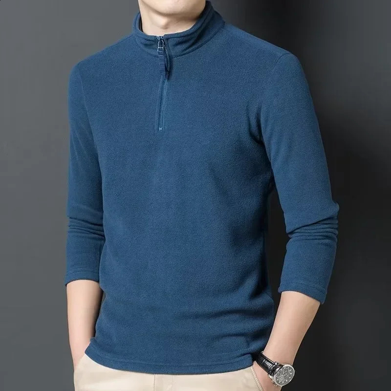 in Half Zip Long Sleeve Sweatshirts Mens Polar Fleece Stand Collar Pullover Tops Solid Color Y2K Streetwear Clothes 250122