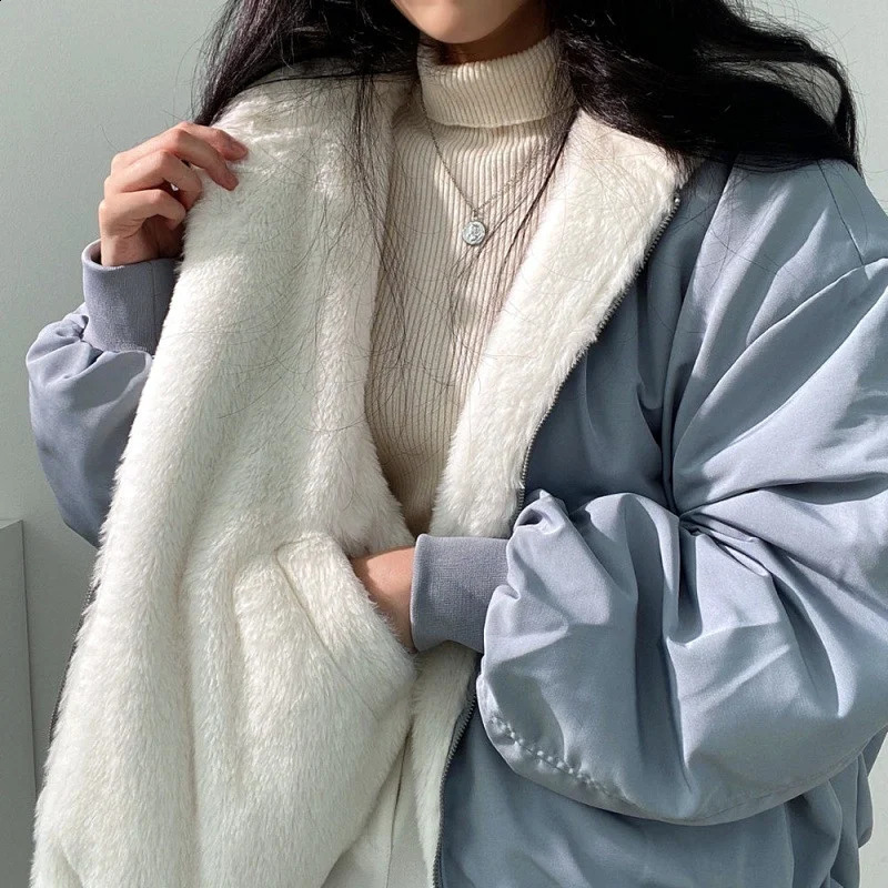 Jackets for Women Thick Warm Parkas Oversized Double Sided Hooded Coat Korean Fashion Casual Loose Zip Up 250113