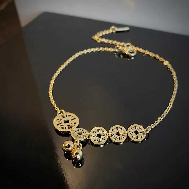 316L Stainl Steel Sweet Coin Bells Pendant Charm Chain Anklets For Women Fashion Trend Fine Jewelry Party GiftsXJ250121