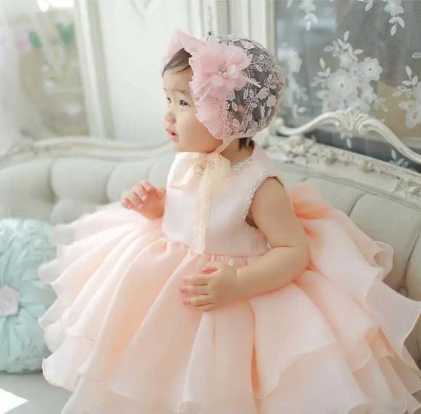 Infant Flower Girl Gowns Layered Tulle Beaded Dresses For Girl Party Princess Girl Clothes For 1 Years Birthday Baptism Dresses X250203
