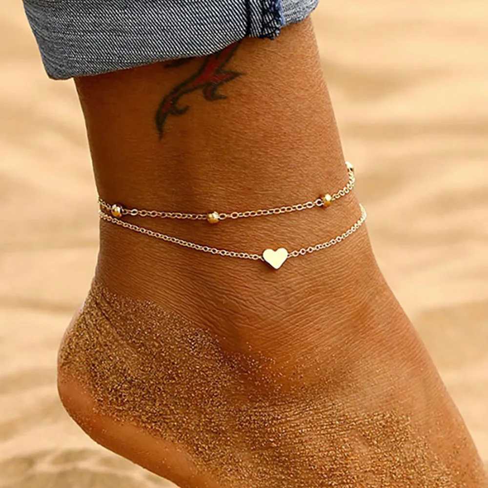 IPARAM Womens Anklet Bohemian Layered Heart Anklet Summer Beach Anklets On Foot Ankle Bracelets For Women Leg ChainXJ250121