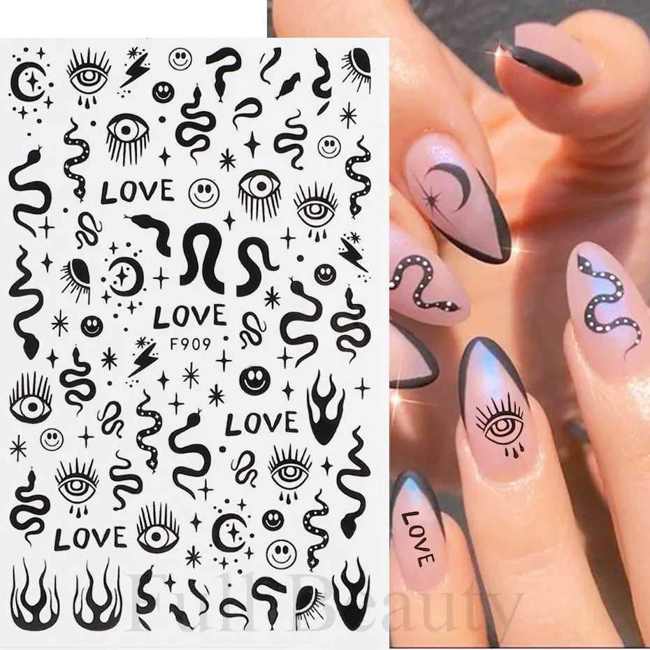 Snake Nail Stickers 3D Flower Leaf Slider Black White Butterfly Moon Star Smile Face Decals Manicure Nails Art Decoration CHF909XJ250120