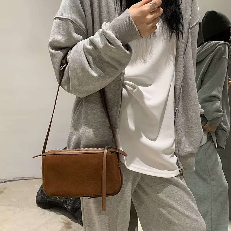 New Simple First Layer Cowhide Suede Square Flap Small Thin Design Daily-Use Women Crossbody Bag