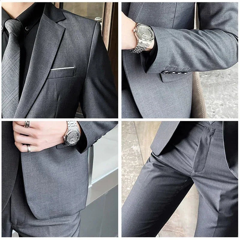 Boutique Solid Color Mens Casual Office Business Suit Three and Two Piece Set Groom Wedding Dress Blazer Waistcoat Trousers 250121