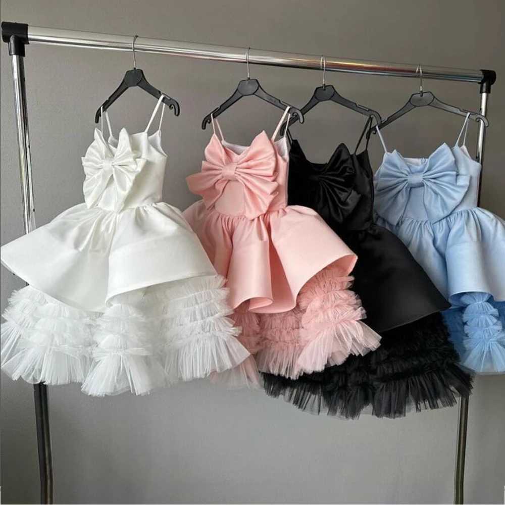 Big bow baby girl princess dress elegant white for young children first birthday party wedding bride chiffon girl shower dress X250203