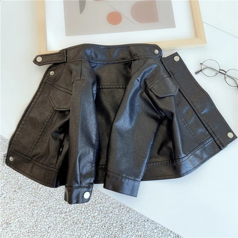 Girls Boys Black Pu Zipper Jackets Kids Baby Leather Jacket Spring Autumn Cool Coat Children Clothes Overcoats 2-6T 250113