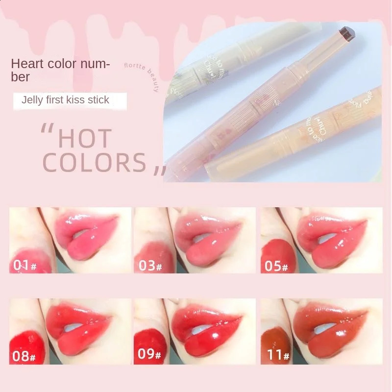 FLORTTE First Kiss Love Lipstick Pencil Lip Balm Mirror Shine Lip Glaze Lip Stick Korean Makeup Lipgloss 250108