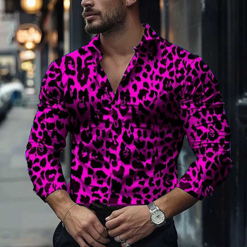 Leopard print shirt casual fashion new style blue purple animal leopard pattern soft and comfortable plus size US size XS-6XLXJ250121