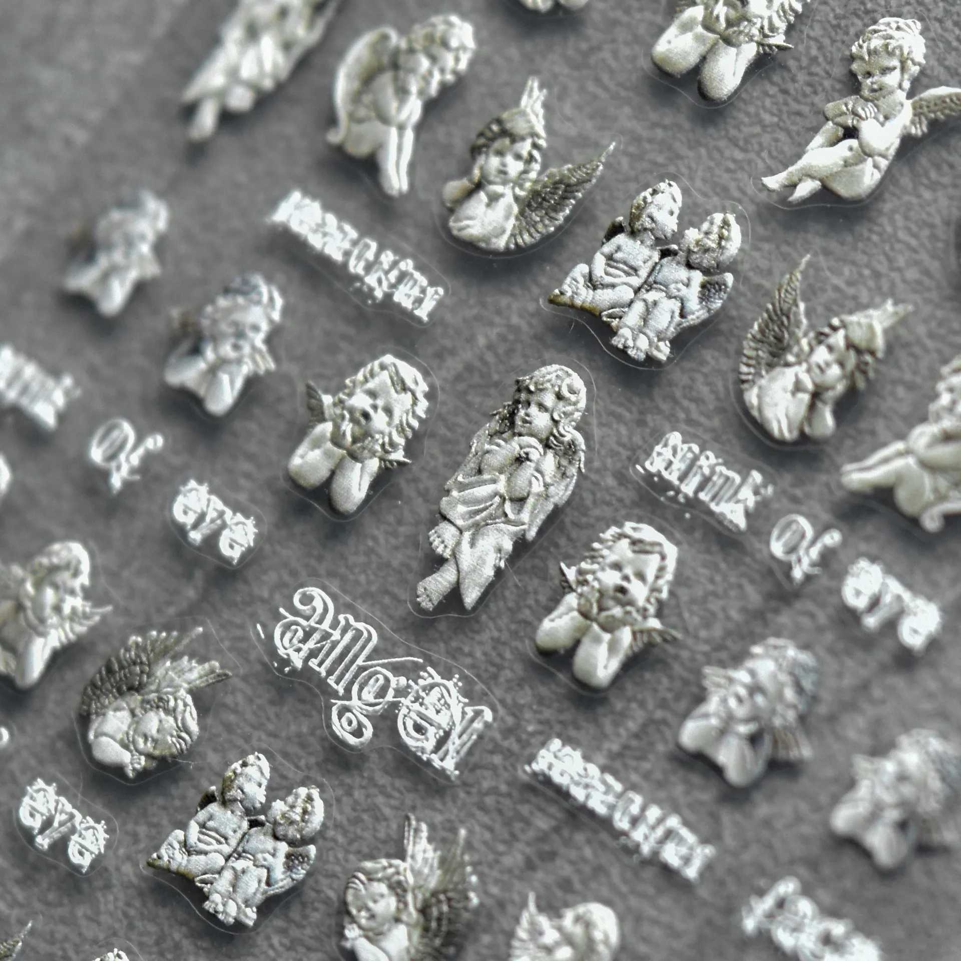 Vintage Cute Cupid Angel Statue 5D Embossed Reliefs Self Adhesive Nail Art Stickers Retro Figure Sculpture 3D Manicure DecalsXJ250120