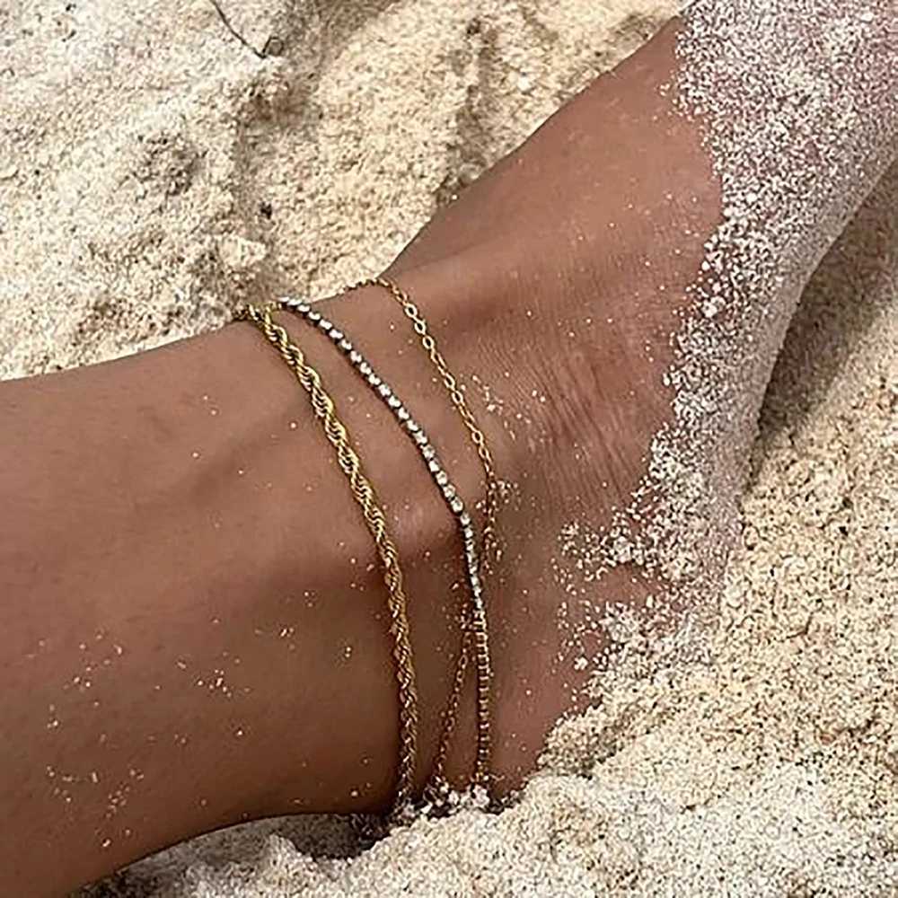 Yori Fashion Link Chain Stainl Steel Simple Anklets for Women Waterproof Golden Metal Texture Jewelry Girl Beach Gift ManXJ250121