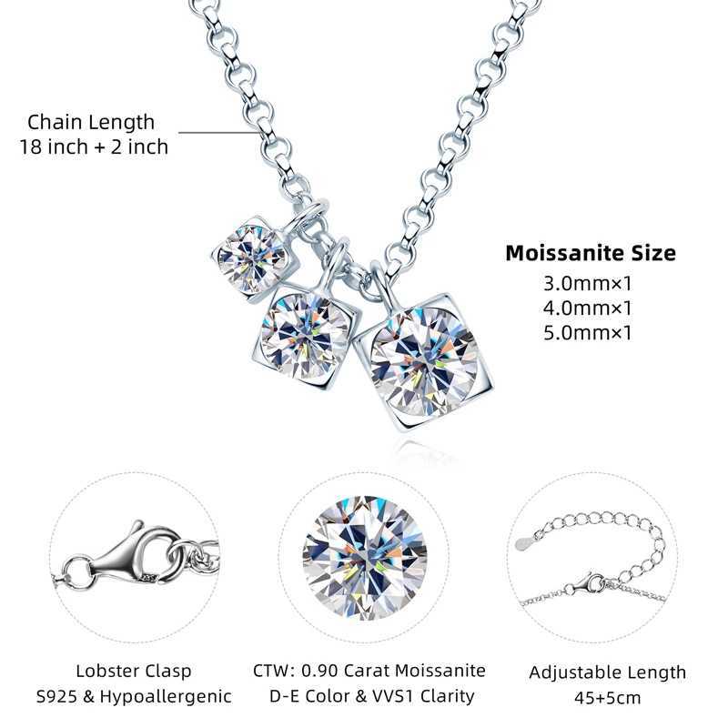 5mm 4mm 3mm Round Full Moissanite Diamond Pendant Necklace Original 925 Silver Womens Engagement High Quality Fine JewelryXJ250114