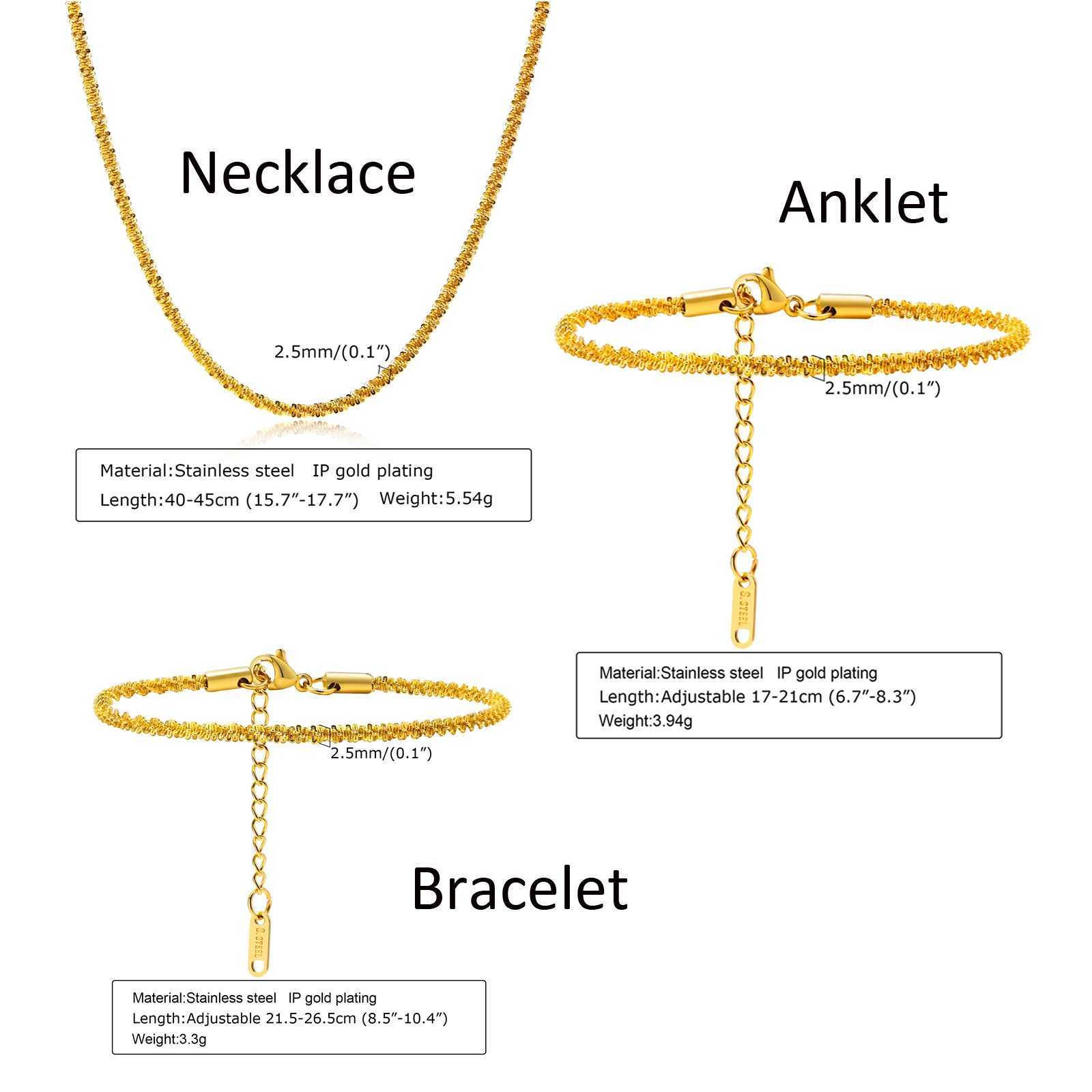 Sparkling Gold Color Anklet Bracelet on Leg for Women Stainl Steel Chain Anklets Shiny Foot Link Adjsutable Set JewelryXJ250121