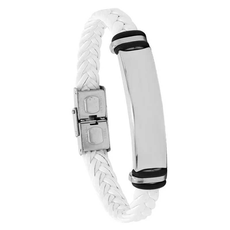 Stainless Steel Bracelet Simple Casual Leather Woven Bracelet Titanium Steel Leather Bracelet for Men Stainless Steel W250121