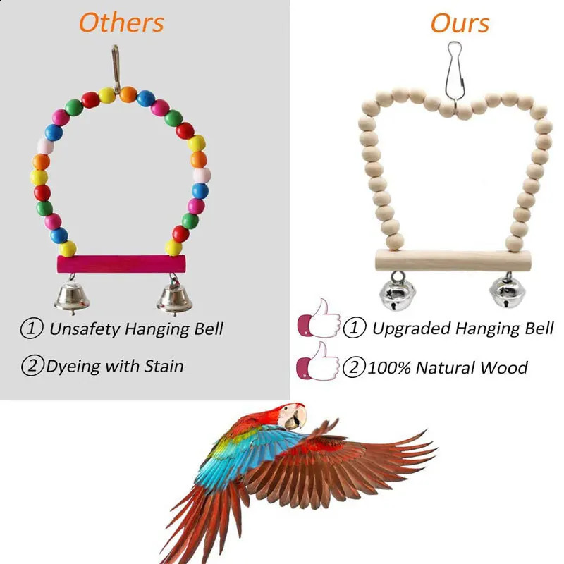 Parrot Toy Combination Set Bird Habitat Swing Wood Color Bird Supplies Biting Bird Toy Set 8 pieces 250121