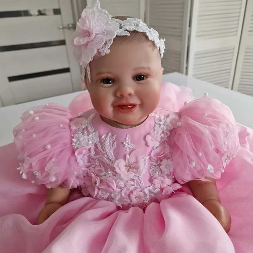 Fluffy pink baby princess ball dress childrens newborn party pearl chiffon first communion wedding dress Baptist costume X250203