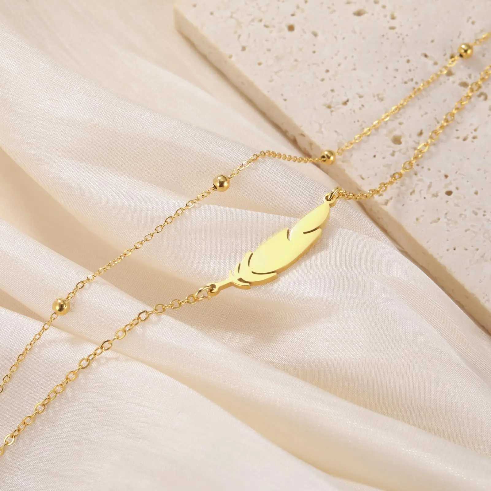 Dreamtimes Anklets Womens Foot Chain Feather Stainl Steel Double Foot Chain Beach Style Boho Anklet Jewellery AccoriesXJ250121
