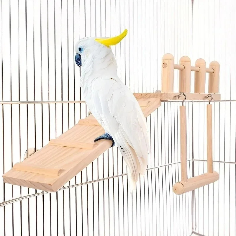 Bird Perches Platform Swing Climbing Ladder Parrot Cage Accessories Wooden Playing Gyms Exercise Stands Parrot Cage Toys Sets 250121