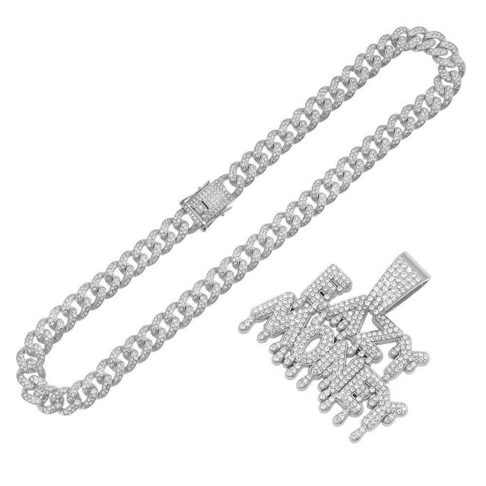 Fashion Rock EAZY MONEY Letter Pendant With 13mm Rhinestones Miami Cuban Chain HipHop Iced Out Bling Necklaces Charm Man JewelryXJ250121