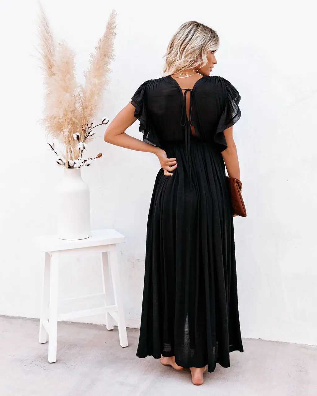 2024 Summer Long Bikini Womens Solid V-neck Kimono Beach Dress Lace Top Anti Sun Swimming Dr Bohemian Saron Skiing W250120