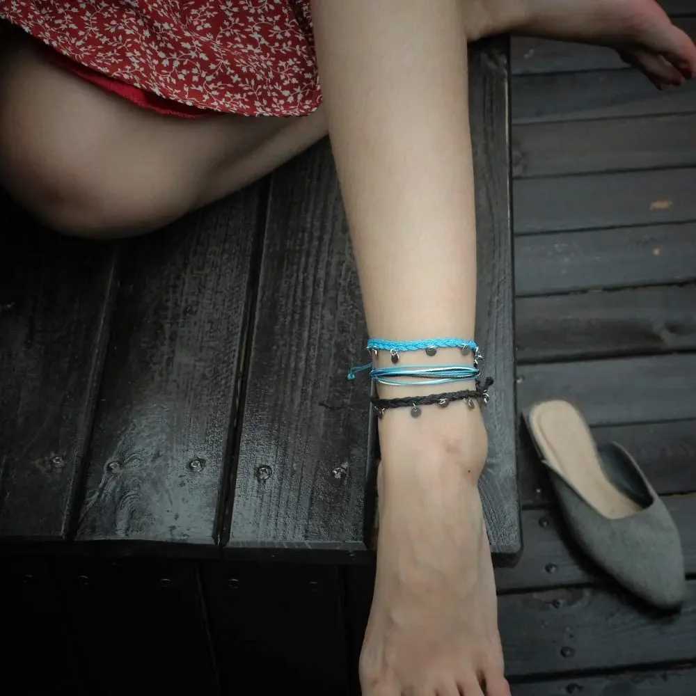 Summer String Ankle Bracelets Rope Anklets Braided Beach Boho Coin Anklets Cute Friendship Foot Jewelry gift for Women Teen GirlXJ250121