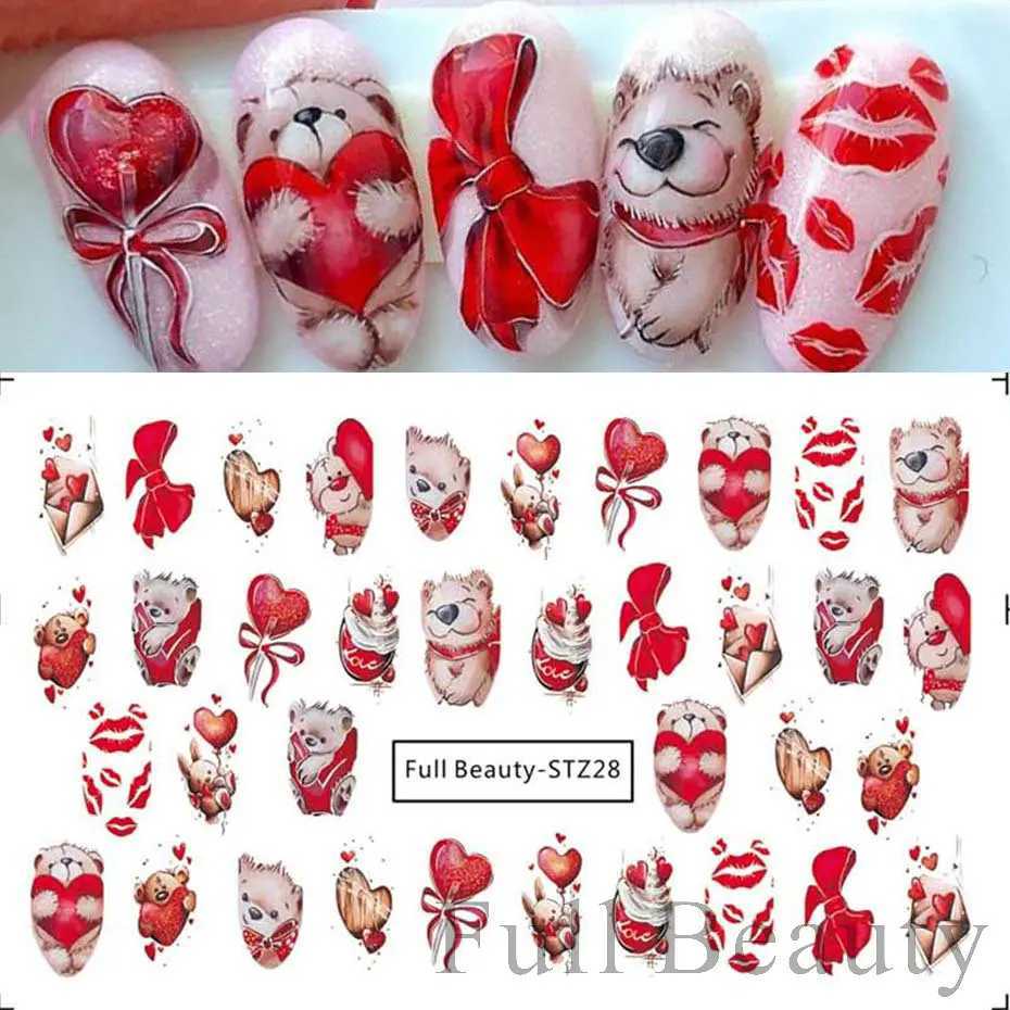Love Heart Valentine Nail Art Sticker Cartoon Cute Couple Lover Water Transfer Nail Sliders Decal DIY Manicure Decoration NFFBXJ250120
