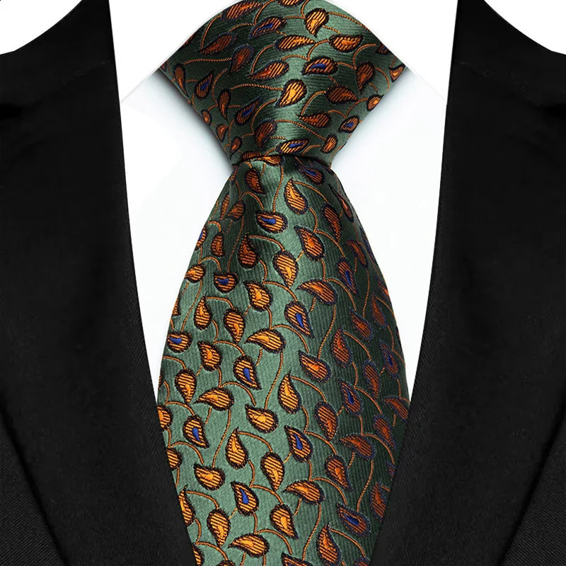 8CM Mens Necktie Green Color Stripes Floral Solid Ties For Man Groom Jacquard Woven Neck Tie Business Wedding Party 250114