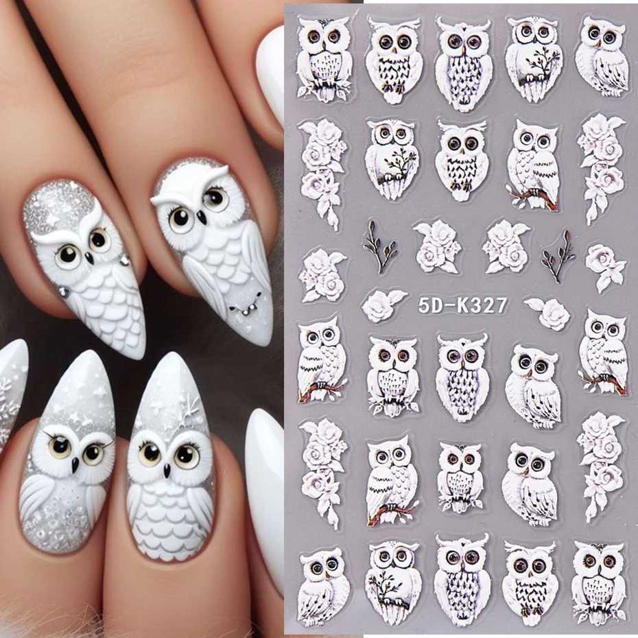 5D Embossed Christmas Owl Nail Sticker Decals Snowflakes Xmas Tree Self Adhesive Dreamcatcher Sliders Winter Manicure DecorationXJ250120