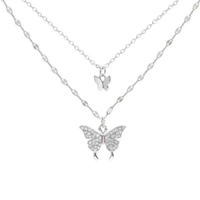 Elegant Necklace For Women Butterfly Necklace Shiny Double Clavicle Chain Pendant Anniversary Gift Jewelry CollaresXJ250121