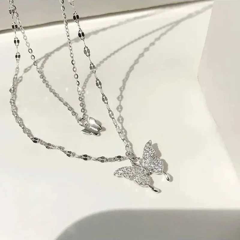 925 Sterling Silver Necklace For Woman Butterfly Necklace Ladies Exquisite Double Layer Clavicle Chain Necklace Jewelry GiftXJ250114