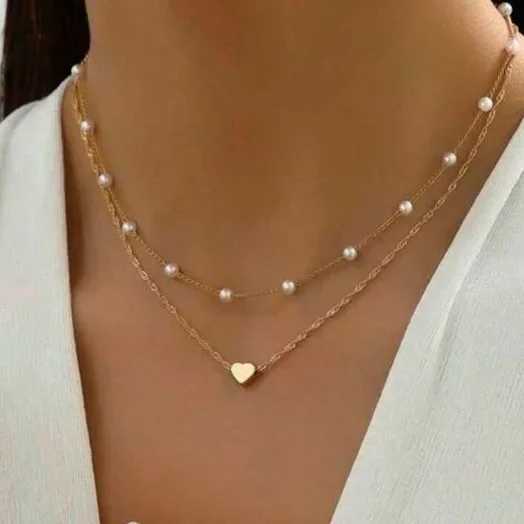 XINYI Simple Pearl Choker Necklaces for Women Fashion Double Layer Chain Small Love Heart Pendant Necklace Jewelry GiftsXJ250121