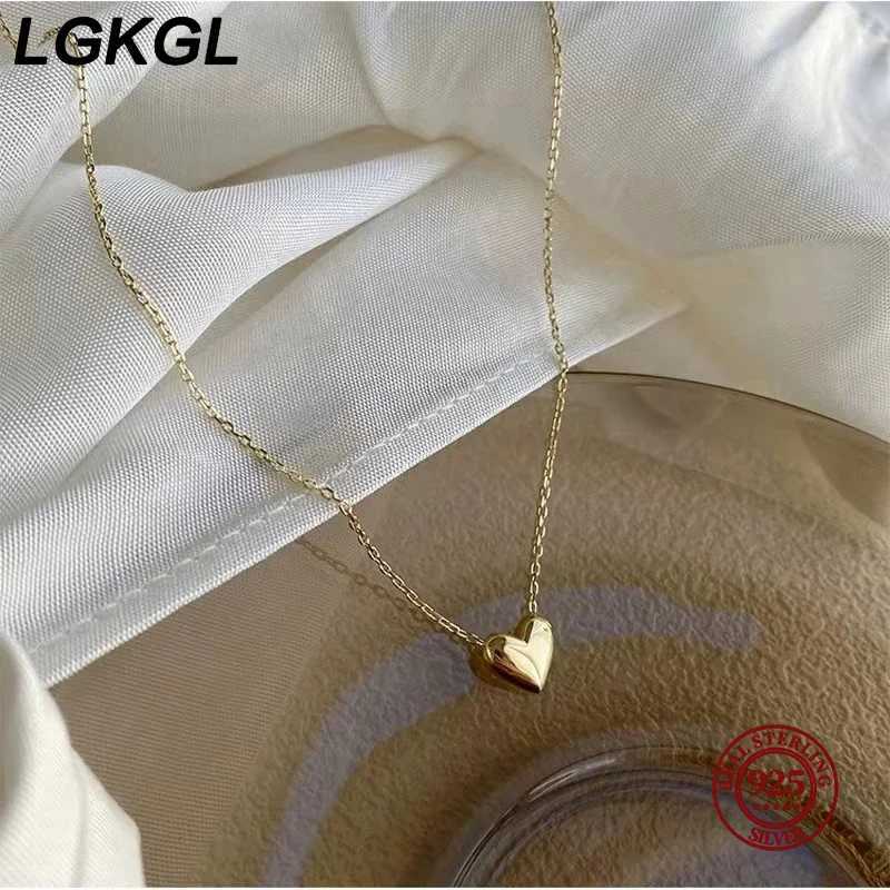 LGKGL 925 Sterling Silver Glossy Heart Pendant Plated 14K Gold Necklace Women Fashion Temperament Anniversary JewelryXJ250114