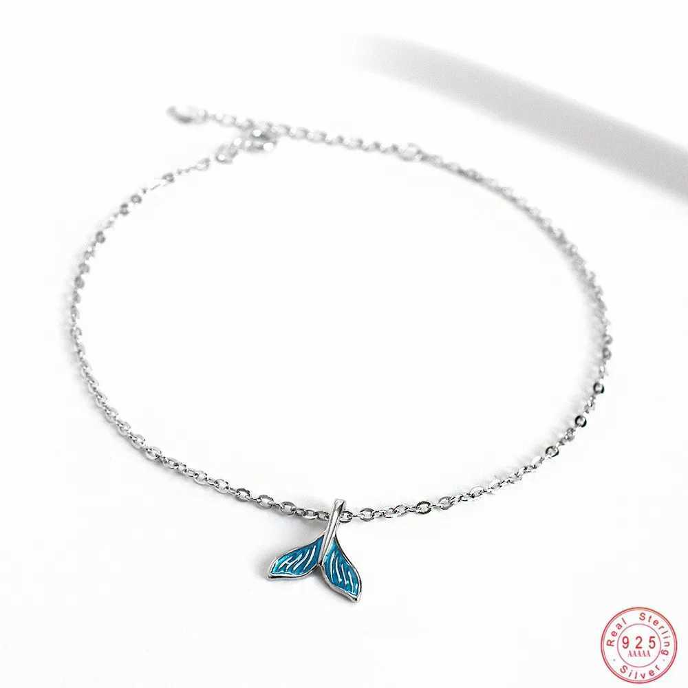 Blue Ocean Mermaid Bracelet for Ankle 925 Sterling Silver Fish Tail Foot Anklets Bracelets Jewery for LegXJ250121