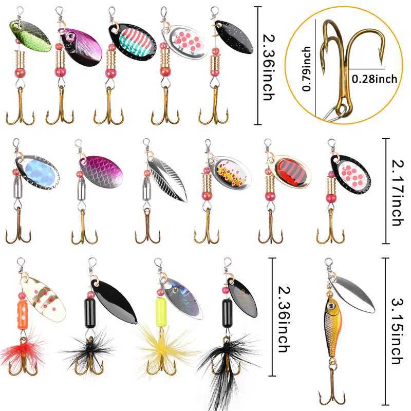 5/10/16Pcs Spinner Fishing Lures Spinner bait Spoon Lures with Feather Treble Hooks for Pike Trout Salmon Bass Spinner LureXJ250122