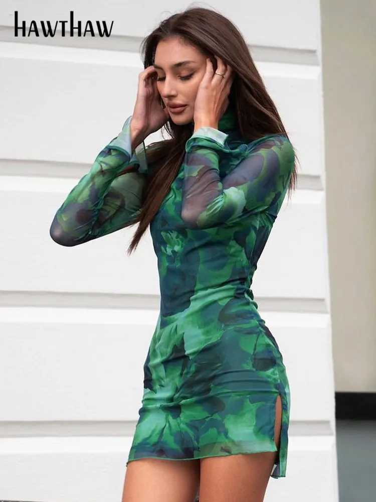 Hth Women 2024 Spring Autumn Long Sve Party Club Streetwear Bodycon Mesh Short Mini Dress Wholesale Items For BusinessXJ250115