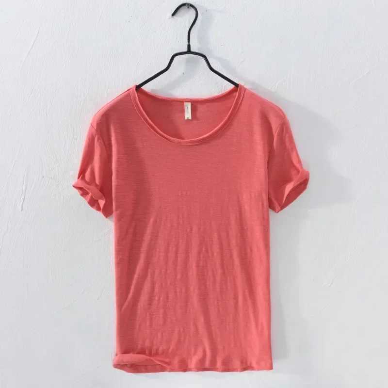 Mens Retro Raw Edge T-Shirt 100% Cotton Lightweight Breathable Slim-fit Monochromatic O-Neck Casual Basic Top TeesXJ250117
